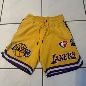 PRO STANDARD Shorts LA Lakers Basketball Men Chenille Logo Patch Yellow Purple M